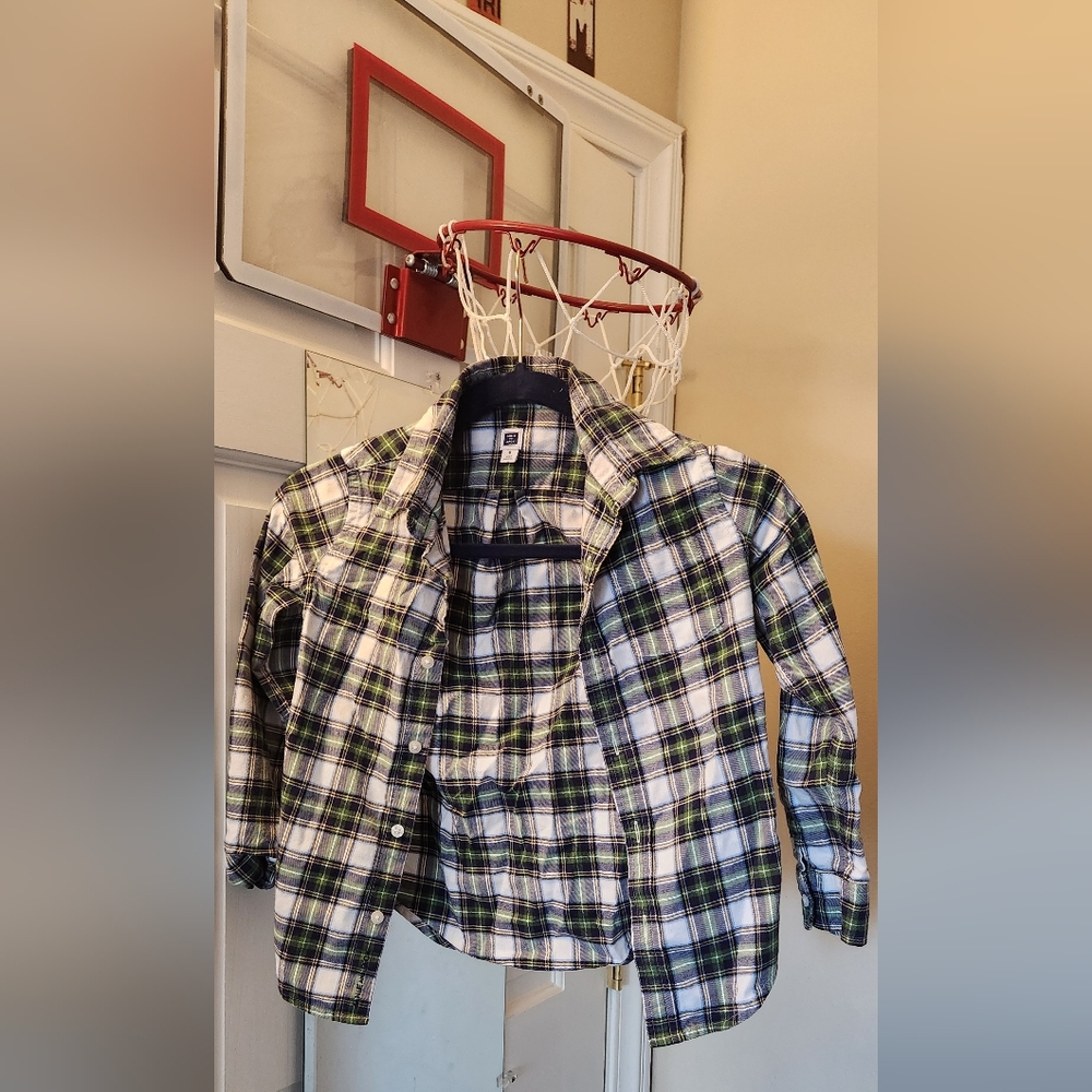 Janie and Jack Green and Blue Plaid Button Down Shirt